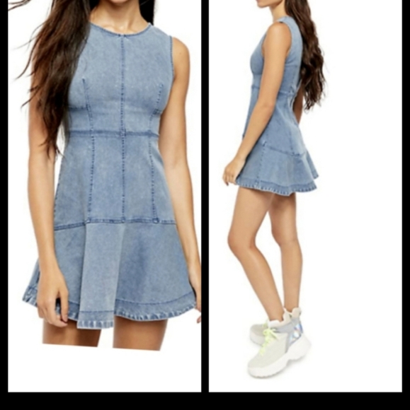 Free People Denim Alex Mini Dress Size 8  NWT - Picture 3 of 5